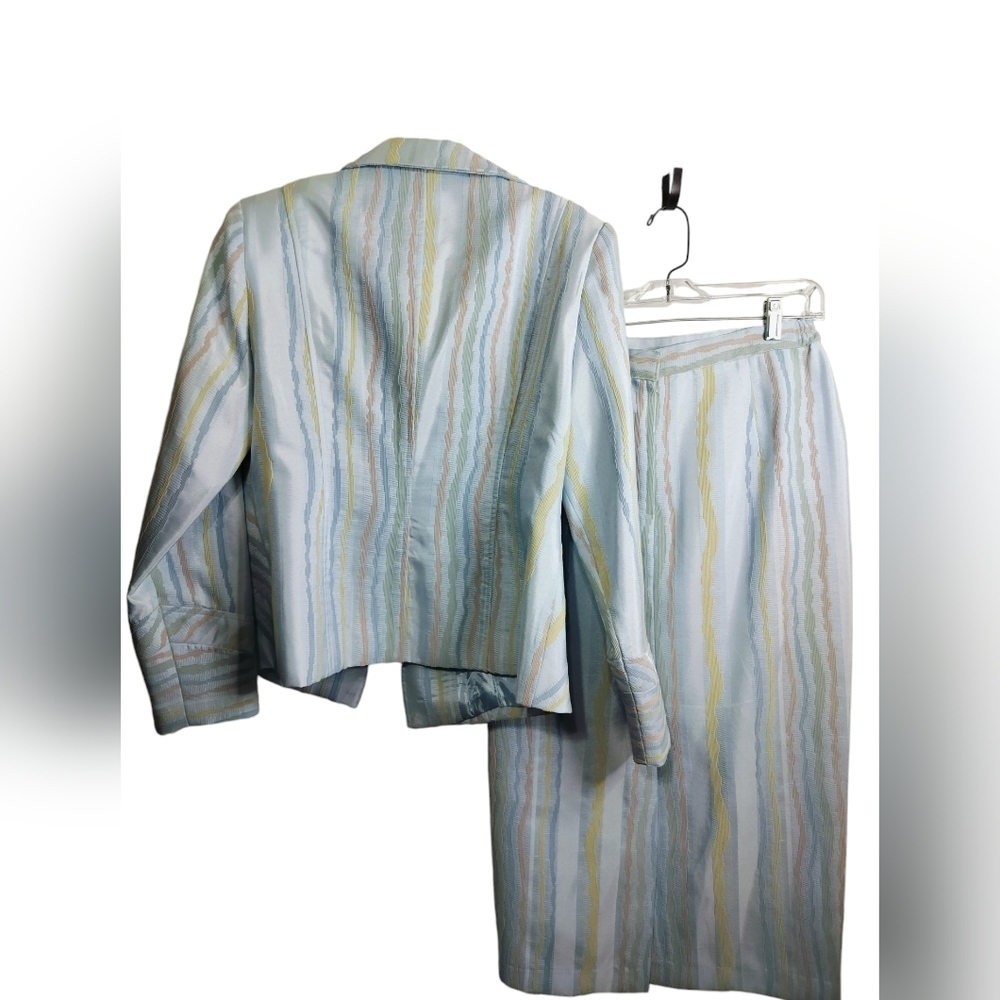 2870)Donna Vinci Couture 3 pcs Multicolor Striped Jewel Jacket Cami Skirt Suit 8 - Picture 2 of 16
